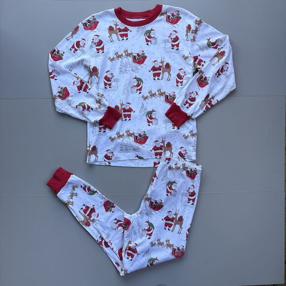 Pottery Barn Women M Organic Cotton White Heritage Santa Christmas Pajama Set - Picture 1 of 16